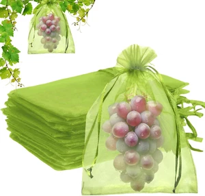 100PCS Fruit Protection Bags, 8x12 Inch Green Fruit Netting Cover Bags Drawstrin - Picture 1 of 7