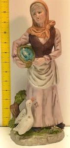 VINTAGE UCGC OLD WOMAN FIGURINE W/ GOOSE & BASKET OF FISH 13” Tall. EUC! - Picture 1 of 5
