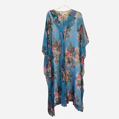 Vestido maxi caftán para mujer de Expressions Catalog Plus OS Floral Azul Transparente Chifón Foto 1 de 4