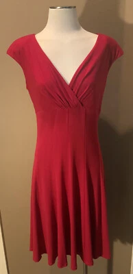 American Living 12 L Quiet Luxury Red V Neck Jersey Dress W Cap Sleeves - Image 1 of 4
