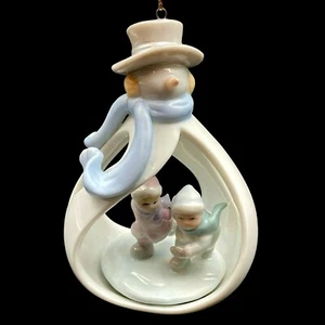 Avon Porcelain Snowman Diorama Christmas Ornament with Ice Skating Children Kids - Picture 1 of 12