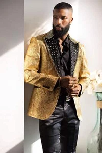 Barabas Men's Shiny Crystals Beads Rhinestone Peak Lapel Blazer 2EBL11 - Picture 1 of 64