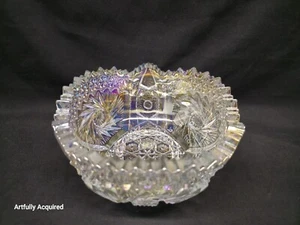 Vintage L.E. Smith Glass Crystal Lustre 7” Bowl Carnival Glass Whirling Star - Picture 1 of 22