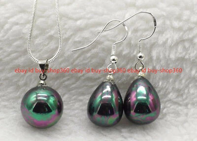 Nuevo 14mm 12x16mm Multicolor Mar del Sur Concha Perlas Collar Pendientes 18" Foto 1 de 4