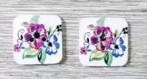 square wood buttons sewing 2 holes purple pink crafts flower 1/2 inch USA seller - Picture 1 of 2