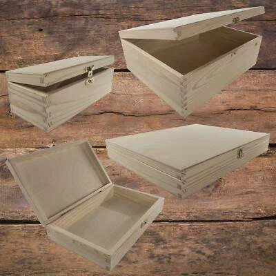 Rectangular Wooden Keepsake Lid Boxes With Clasp Closure | Plain Pine Art Craft - Image 1 of 2