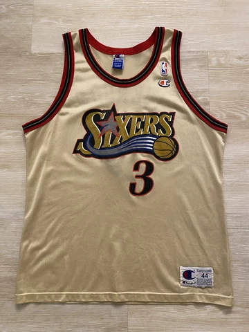 nba jersey champion 44 Allen Iverson Jersey Gold Sixers 76ers Jersey Rare Mint Cover