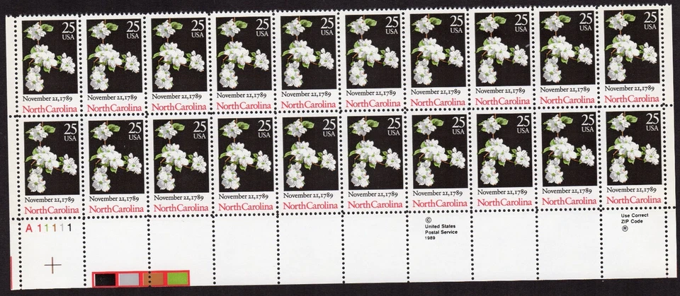 Scott #2347 North Carolina Plate Block of 20 Stamps - MNH LL - Image 1 of 1