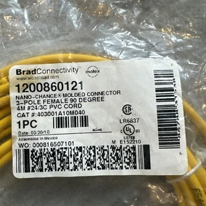 Brad Connectivity 1200860121 Nano-change molded connector cordset 3 pin 90 degre - Picture 1 of 5