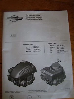 LOT BRIGGS STRATTON ENGINE OPERATORS MANUALS MODEL 90000 100000 & 170400 190400 - Image 1 of 4