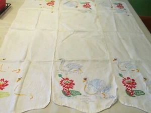 ""3 MATCHING SWAN DESIGN TABLE RUNNERS"" - VINTAGE, HAND EMBROIDERED - Picture 1 of 4