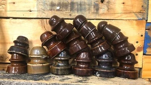 Lot Of 14 Vintage Electric Insulator Power Line Brown Ceramic Stoneware - Bild 1 von 7