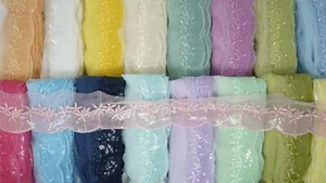 7 Cm Wide 1 yard Pastel colours Cutwork Sequence Embroidery Lace Trim Sew on - Picture 1 of 74