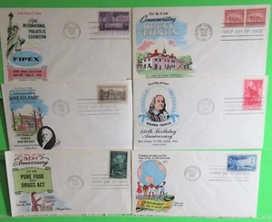 1956 FLUEGEL CACHET FDC LOT OF 6, UA, CLEAN, 1032, 1073, 1076, 1080, 1081, 1085 - Picture 1 of 2