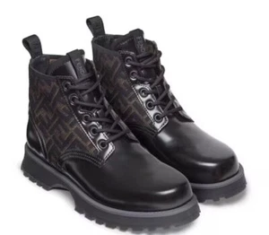 Fendi FF Black Calf Calf Leather Ankle Boots 11 US (44 Euro) 7U1574 IT NIB $1100 - Picture 1 of 16