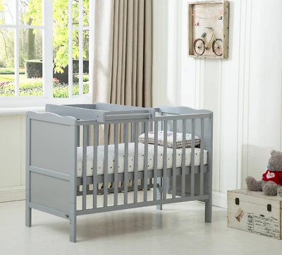MCC® Wooden Baby Cot Bed "Orlando" Top Changer Water repellent Mattress - Grey - Image 1 of 4