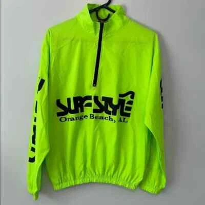 Vintage Surf Style Pullover Quarter Zip Windbreaker Neon Green Black Size Large - Image 1 of 4