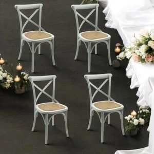 Grey Cross Back Dining Chair Set of 4 Comfortable & Stylish Wooden Home Cafe - Picture 1 of 14