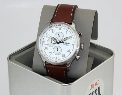 NEW AUTHENTIC FOSSIL RETRO PILOT SILVER BROWN CHRONOGRAPH ECO FS5809 MEN'S WATCH - image 1 of 4
