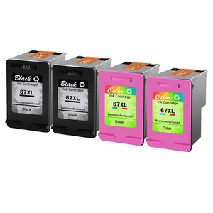 Ink Cartridge 2 Black 2 Tri-Colour FOR HP 67XL 67 XL ENVY 6052 6055 6058 6075 - Afbeelding 1 van 8