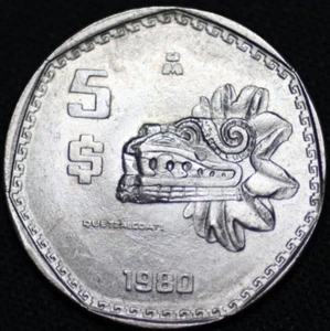 MEXICO ~ 1980 ~ 5 Pesos ~ AU++ ~ Quality World (1 COIN ONLY) ☘️V - #835 ☘️ - Picture 1 of 12