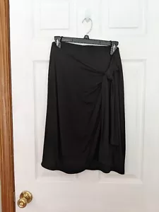 CYNTHIA ROWLEY BLACK MOCK WRAP SKIRT STRETCH RAYON SPANDEX PULL ON PERFECT SZ S - Picture 1 of 2