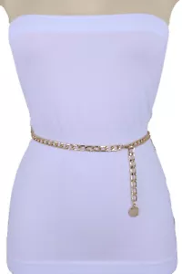 Donna Oro Metallo Catena Bling Look Moda Girovita Hip Cintura Moneta Charm XS S - Foto 1 di 12