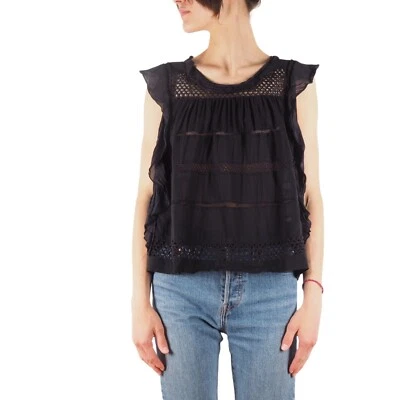 Isabel Marant Étoile Clara Women’s Black Sheer Lace Panel Blouse Top Size FR 38 - Image 1 of 4