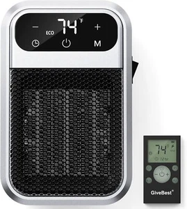 800W Wall Outlet Space Heater w/Remote LED Display Small Plug in Electric Heater - Picture 1 of 7