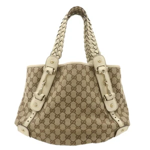 Auth GUCCI Horse Bit GG Tote Bag Beige Brown Canvas Leather 162900 Used - Picture 1 of 24