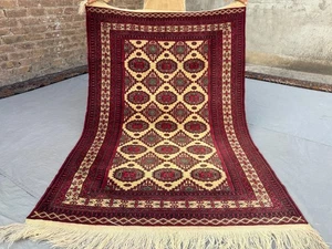 Tappeto vintage afgano annodato a mano tribale lana • disegno geometrico • tappeto raro - Foto 1 di 11