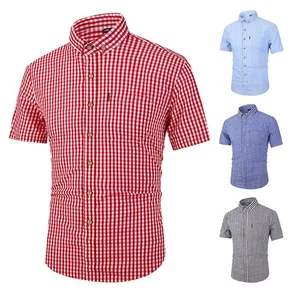 🔥🔥Mens Short Sleeve Plaid Shirt Striped Checked Cotton Summer Office Work Tops - Picture 1 of 13