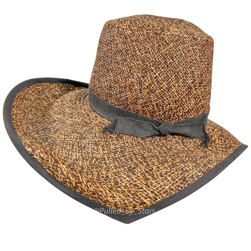 Vintage Custom-Made Artisan Magar Hatworks Millinery 17" Wide Brim Straw Sun Hat - Image 1 of 4
