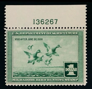 UNITED STATES (US) RW4 MINT FINE+ NH, $1, PL# SINGLE - Picture 1 of 2