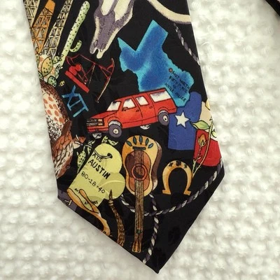 Corbata de seda temática Texas vintage años 90 novedad caprichosa nostalgia de viaje Foto 1 de 4