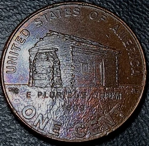 2009 P Lincoln Bicentennial Early Childhood Log Cabin Cent ~ Dark Toning  - Picture 1 of 2
