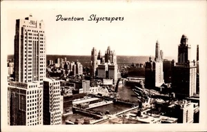 Vintage Postcard RPPC photo Skyscrapers of Downtown Cityscape by Grogan Co Danvi - Picture 1 of 2