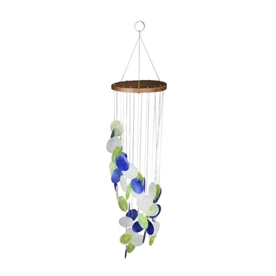 Blue Green and White Capiz Shell Wind Chime 29 Inches Long - Image 1 of 4