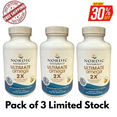 Pack de 3 - Nordic Naturals Ultimate Omega 2X Aceite de Pescado 180 Cápsulas Blandas Foto 1 de 4