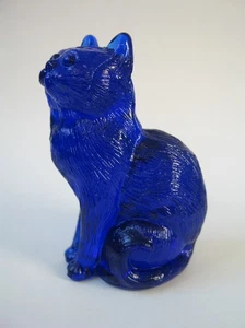 Schöne Vintage Mosser Kobaltblau Kunst Glas sitzende Katze Kätzchen Figur 3" groß - Bild 1 von 11
