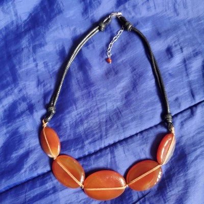 Collar Cornalina Firmado ALUMA 925 Cierre 5 Grande Lucent Ovalado 20" Declaración Natural Foto 1 de 4