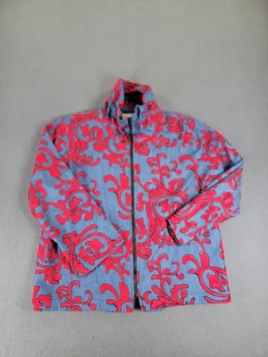 Chaqueta Caroline Rose Mujer XS Azul Rojo Bordada Cremallera 100% Algodón Hecha en EE. UU. Foto 1 de 4