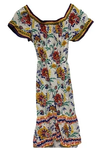 Flying Tomato Floral Hi Low Orange Turquoise Bohemian Maxi Dress Sz S - Picture 1 of 7