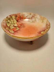 ANTIKE VINTAGE 8,5" HANDBEMALTE BEEREN 3 GOLDFÜSSE PORZELLANSCHALE FRANKREICH - Bild 1 von 10