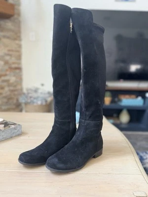 Botas por encima de la rodilla Marc Fisher negras imitación gamuza para mujer talla 7 planas con cremallera usadas en excelente estado Foto 1 de 4