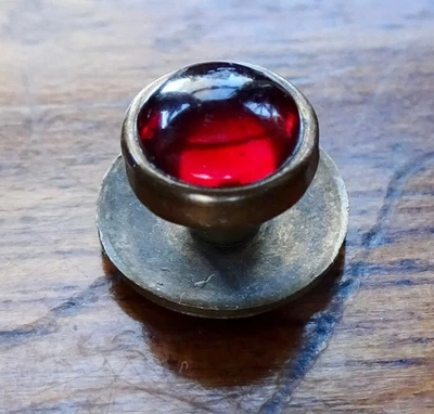 antique vintage bright red glass gold tone collar stud dress button -433 - Image 1 of 3