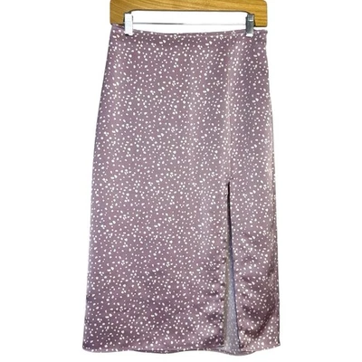 Saia Midi Abercrombie & Fitch Cetim Pequena Roxa Branca Bolinhas Fenda Frontal NOVA - Imagem 1 de 4