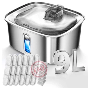 Dog Water Fountain for Large Dogs, 9L/2.4Gal Stainless Steel Dog Fountain wit... - Picture 1 of 9