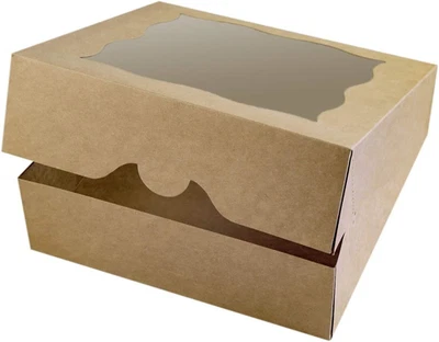Grandes Cajas de Panadería Marrón con Ventana de PVC, 10"x10"x3", Pack de 12 Foto 1 de 4