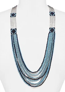Collar Semilla Cuentas Azul Tono Plata Boho Declaración Audaz En Capas Grueso - Imagen 1 de 2